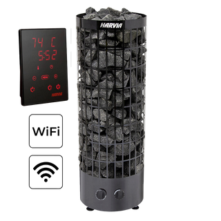 Harvia Cilindro PC Black Steel Electric Sauna Heater + Xenio CX170 WiFi Control Panel