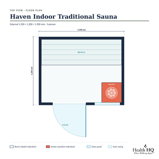 Haven Indoor Traditional Sauna floor plan with dimensions