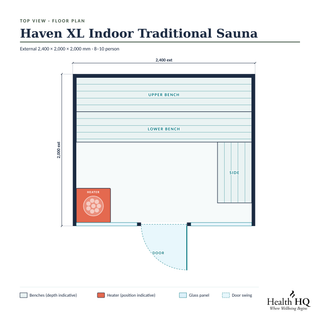 Haven XL Indoor Traditional Sauna floor plan with dimensions