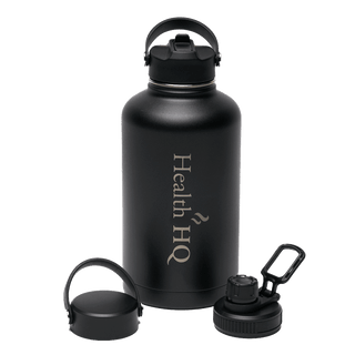 HealthHQ Premier Insulated Stainless Drink Bottle (+ 3 Lid Types) Accessories HealthHQ 64oz (1900ml) Black 