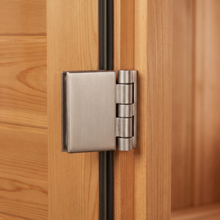 Brushed stainless steel hinge on the HealthHQ Glass Sauna Door