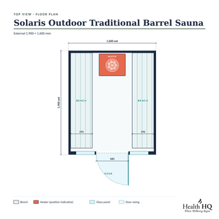 Solaris Outdoor Traditional Barrel Sauna floor plan with dimensions